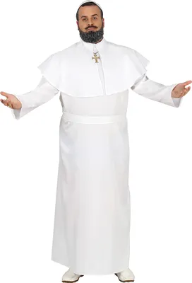 A man in a religious costume with his arms outstretched.