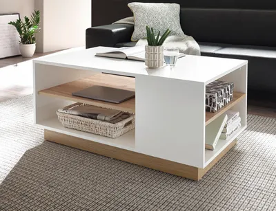Immagine prodotto di Tavolino Clair Tavolo da soggiorno 100x60 cm bianco rovere nipote