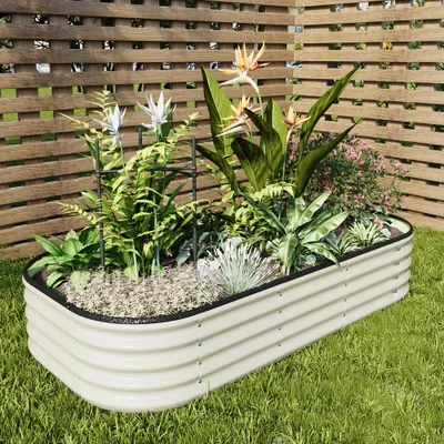 Produktbild von Livingandhome Hochbeet oval aus verzinktem Stahl – Ideal für Kräuter & Blumen