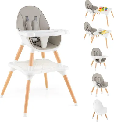 Produktbild von GOPLUS 6 in 1 Hochstuhl Baby, Kinderstuhl mit abnehmbarem Bausteintisch, verstellbarem Doppeltablett, Kombihochstuhl für 6-36 Monate (Grau)