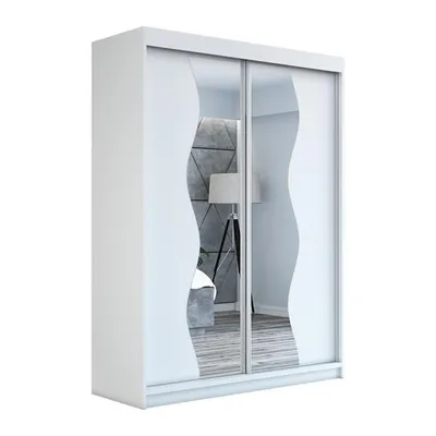 Produktbild von Schwebetürenschrank, 2-türig Schrank RIMA 180 cm (mit Spiegel) (Weiß / weiß / weiß)