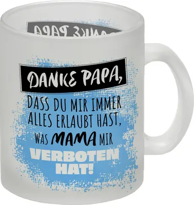 Produktbild von Danke Papa, ... Glas Tasse in blau mit Spruch für den Vatertag