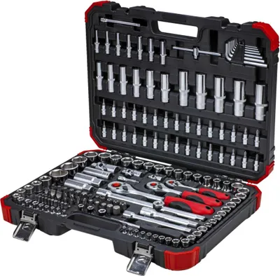Image de Gedore GEDORE red Jeu de clés à douilles 172 pièces 1/4", 5/16", 3/8" & 1/2" avec cliquet réversible, clés à douilles et jeu d'embouts avec 3 cliquets, accessoires inclus - R45603172