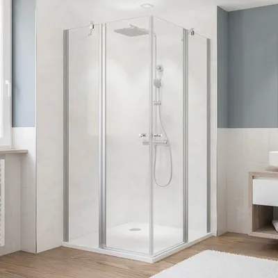 Produktbild von Eckeinstieg mit Drehtür mit Festteil BREUER Fara 5 100 x 100 x 190 cm Profil silber Klarglas