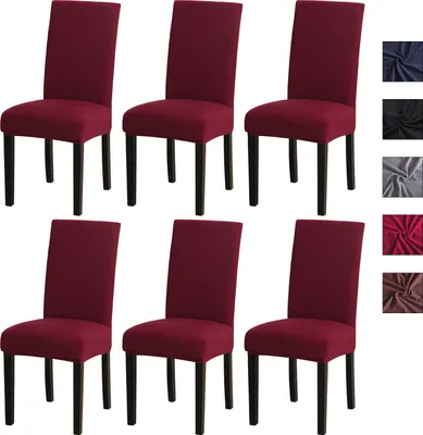 Produktbild von 6er Set Stretch Stuhlhussen Esszimmerstühle Elastischer Stuhlbezug Waschbar Spannbezug für Esszimmerstühle Bezug Hochzeit Büro Bankette Partys Deko,Rot