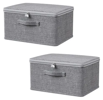 Image de Boîte verrouillable, 2 pièces, empilable, réutilisable, en tissu, avec couvercle, pour ranger le linge de lit et les vêtements (30 x 20 x 14 cm)