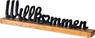 Produktbild von Schriftzug Willkommen L45cm Metall Schwarz Mango Holz Tischdeko Deko Aufsteller