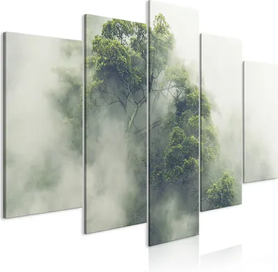 Produktbild von Leinwandbilder 200x100 cm b-B-0486-b-m Vlies Leinwandbild 5 tlg Kunstdruck modern Wandbilder XXL Wanddekoration Design Wand Bild WALD NEBEL