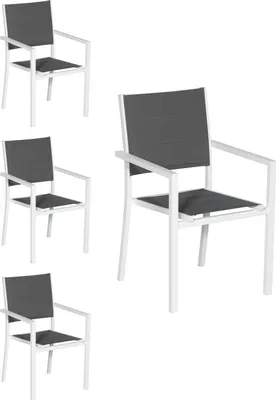 Produktbild von 4er Set gepolsterten Stühlen aus weißem Aluminium - graues Textilene
