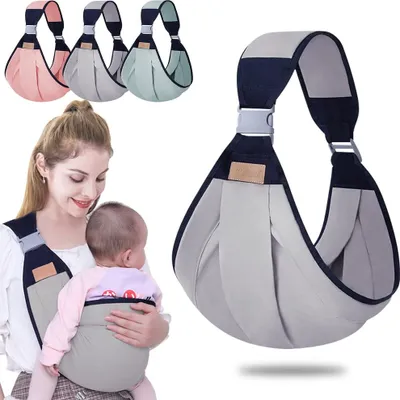Produktbild von Baby Tragetuch, Verstellbare Babytrage Wickeln mit Dicken Schultergurten,Schnell Trocknend,babytrage neugeborene ab geburt für Babys von 0 bis 36 Monaten (Grau)