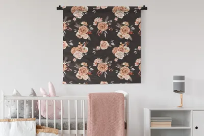 Produktbild von MuchoWow® Wandteppich Wandbehang Rosen - Blumen - Schwarz 90x90 cm Tapisserie Dekoration Wandtuch - Wandaufhänger