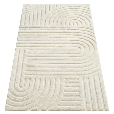 Obrázek produktu pro SONGMICS Koberec do obývacího pokoje, 3D geometrický vzor, protiskluzový a omyvatelný, rozměry 150 x 80 x 1 cm, krémově bílá barva