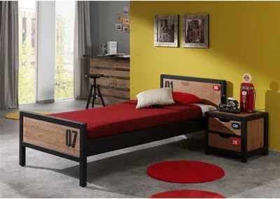 Produktbild von Jugendzimmer Set massiv Nachtkonsole und Einzelbett 90x200, cognacfarbig, schwarz, CUSCO-12  B x H x T ca. 158 x 80 x 200cm