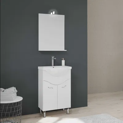 Immagine prodotto di Mobile bagno a terra 56,5 cm con lavabo e specchio bianco | Easy