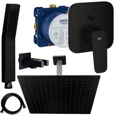 Produktbild von Grohe und Jowi Unterputz Duschsystem Schwarz, Cubeo Duscharmatur, 300x300mm Kopfbrause, Deckenanschluss