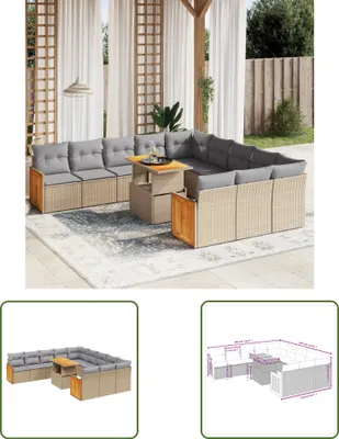 Produktbild von The Living Store 11-tlg. Garten-Sofagarnitur mit Kissen Beige Poly Rattan