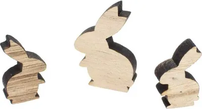 Produktbild von 12 Hasen Holz natur Streuteile Holzhasen 2-fach sortiert 4x3cm 3x2cm 8mm dick