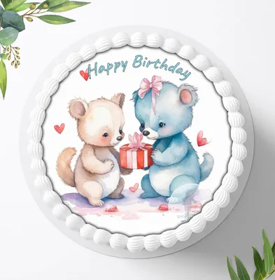 Produktbild von Für die Geburtstags Torte ein Tortenaufleger, Zuckerbild mit dem Motiv: Kuscheltiere, Essbares Foto für Torten, Fondant, Ø 20cm, 2395z