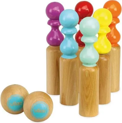 Image de Set de quilles de bowling rétro Vilac en bois dans un sac à dos - Jeu D'enfant