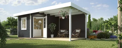 Produktbild von Gartenhaus weka Designhaus 213 B+ Gr. 1 hohes Durchgangsmaß 195 cm, mit Fußboden und Schleppdach 585 x 298 cm anthrazit
