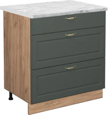 Produktbild von Küchenunterschrank Vicco Fame-Line Grün-Gold Landhaus 80 cm mit 3 Schubladen, AP Marmor, Model 45718