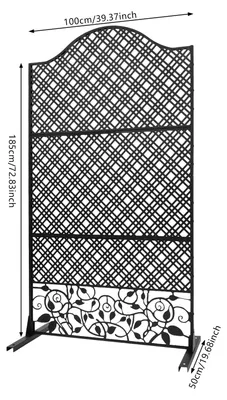 Zdjęcie produktu dla Parawan – Wolnostojący parawan metalowy – stal – 100 × 50 × 185 cm – Dekoracyjny element oddzielający przestrzeń – Do użytku na tarasie, balkonie i w ogrodzie – Czarny