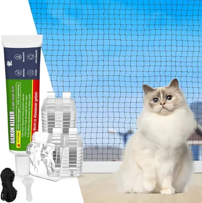 Produktbild von Katzennetz 4 x 2 m, für Balkon und Fenster, drahtverstärkt, UV-beständig, ohne Bohren, Katzenschutz