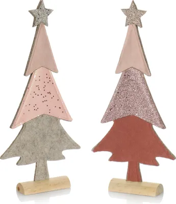 Produktbild von COM-FOUR® 2x Pinker Aufsteller für Weihnachten - dekorativer Tannenbaum aus Filz mit Fuß aus Massivholz - rosafarbener Weihnachtsbaum [Auswahl variiert]