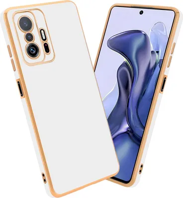 Produktbild von Cadorabo Schutzhülle für Xiaomi 11T / 11T PRO in Glossy Weiß - Gold Hülle flexibles TPU Silikon Cover Kameraschutz