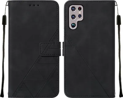 Produktbild von Galaxy S23 Ultra Hülle, Schlank Prägung Flip Leder Kartenfächer Schutzhülle mit Ständer für Samsung Galaxy S23 Ultra Schwarz