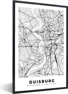 Produktbild von MuchoWow® Gerahmtes Poster Karte - Duisburg - Deutschland - Stadtplan - Karte 20x30 cm - Poster mit Schwarzem Bilderrahmen Wandposter Rahmen Foto Bilder - Drucken - Bilder Poster im Rahmen