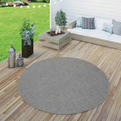 Image de Tapis d'extérieur résistant aux intempéries Jardin & terrasse tissé à plat Uni aspect sisal robuste Taille Ø 200 cm Rond