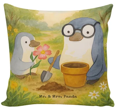Produktbild von Mr. & Mrs. Panda Sofakissen Pinguin Opa Blumen pflanzen Design - Weiß - Geschenk, Gärtner, Opi, Deko Kissen, Dekokissen, Muttertag, für sofa, Lounge, kuschelkissen 40x40