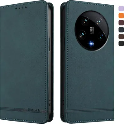 Image de Etui pour Xiaomi 14 Ultra, étui rétro en cuirPolyuréthaneavec support et fentes pour cartes vertes