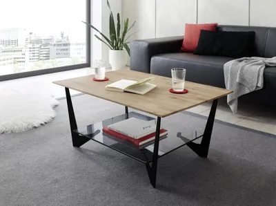 Produktbild von Couchtisch Leon mit Glasablageplatte | 90x60 | Eiche massiv