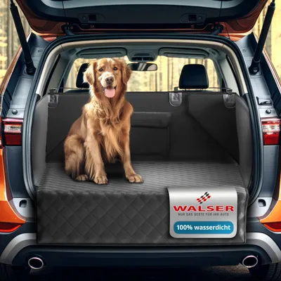Produktbild von WALSER Kofferraumschutz Hund - robuste 330g/qm Kofferraum Schutzmatte Hund - 100% wasserdicht - mit Seiten- und Ladekantenschutz - Hundedecke Auto Kofferraum universell anpassbar mit Organizer