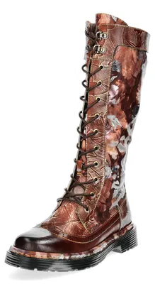 Produktbild von Laura Vita Damen Stiefel Flügelkappe Blumenmuster Ornamente INCASO 50, Größe:38 EU, Farbe:Braun