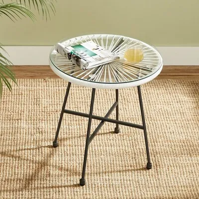 Produktbild von SONGMICS (3 St) Balkonmöbel, Gartenmöbel-Set, 1 Tisch, 2 Stühle, Tischoberfläche aus Glas, Weiß