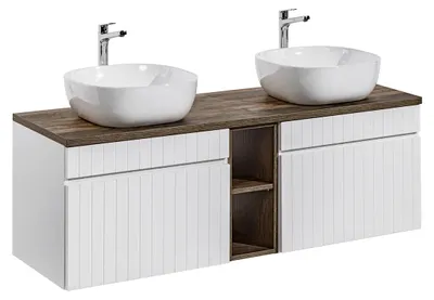 Produktbild von Doppelwaschtisch 140cm Zelie mit 2 Schubladen, Weiß