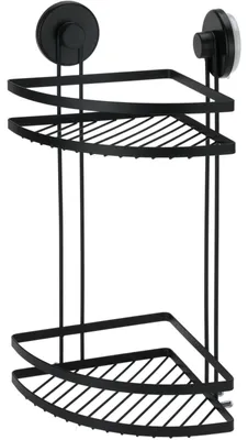 Produktbild von Schwarzes Duschregal aus Metall mit Saugnäpfen, Ecke, 2-stufig, 24x18x38 cm