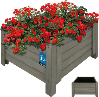 Obrázek produktu pro KOTARBAU® Dřevěný truhlík na venkovní květiny Truhlík na květiny dlouhý 50 cm široký 50 cm Antracitový dřevěný truhlík na květiny pro terasu a balkon Truhlík na květiny dřevěný vzhled Truhlík na bylinky