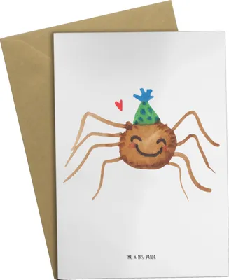 Produktbild von Mr. & Mrs. Panda Grußkarte Spinne Agathe Party - Weiß - Geschenk, Selbstliebe, Motivation, Grußkarten, dankeskarten, hochzeitskarten, Wunder, weihnachtskarten, Glück