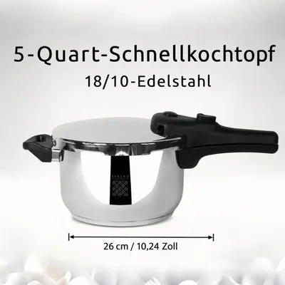 Produktbild von Serenk Definition Schnellkochtopf, Dampfkochtopf aus Edelstahl, Druckkochtopf mit 3 Garstufen auch für Induktion, alle Herdarten, 5 L, Türkiye
