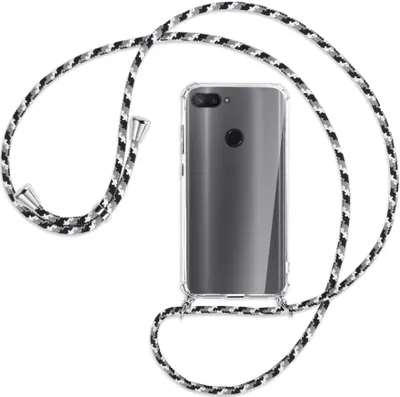 Produktbild von Handykette Backcover-Schutzhülle mit Band (Metall silberfarben) für Xiaomi Mi 8 Lite - schwarz/grau/weiß