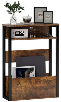 Immagine prodotto di Tavolino da Soggiorno Laterale 46x18x58,5 cm in Stile Industriale 2 Ripiani in Legno e Metallo Marrone