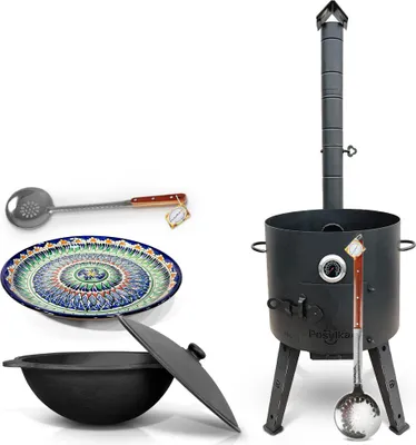 Produktbild von Posylka.de Feuerstelle Set Ø 44 cm Kasan 16 L rund Lagan Ø 37 cm 2 Schaumlöffel 8 Artikel, (8-St)