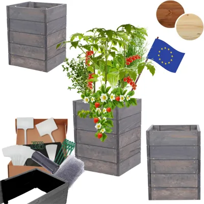 Produktbild von MODO24 Hochbeet Holz, Pflanzkasten, Massivholz, Kiefer, Kräuterbeet, Blumenkasten, Garten, Terrasse, 45x33x30 cm, Grau, ZP06