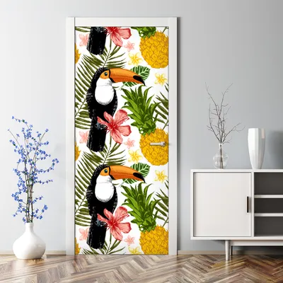 Produktbild von Dekorative Türaufkleber selbstklebend Klebefolie Aufkleber Blumen und Vögel 70 x 200 cm