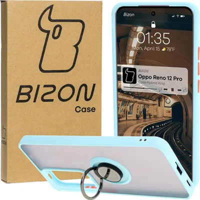 Produktbild von Bizon Case Hybrid Ring Case für Oppo Reno 12 Pro, Rauch mit hellblauem Rahmen