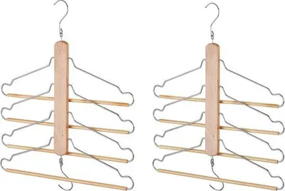 Immagine prodotto di Set di 2 appendiabiti multipli con 4 supporti girevoli - organizzatore per armadi in legno di loto naturale